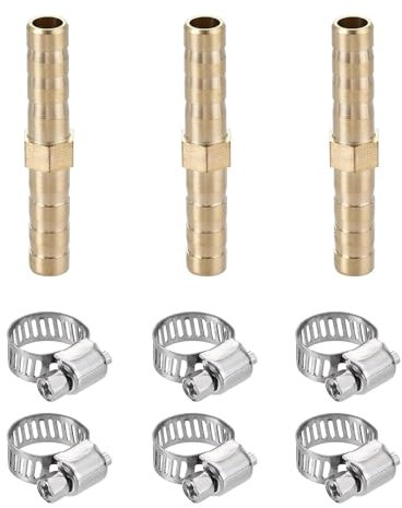 TOP-VIGOR 3Pcs 6mm x 39mm Barb Hose Fitting, Straight Coupler Quick Connectors Adapter, Hose Repair Kit with 6Pcs 6-12mm Adjustable Stainless Steel Hose Clamps for Water Fuel Air Oil Natural Gas