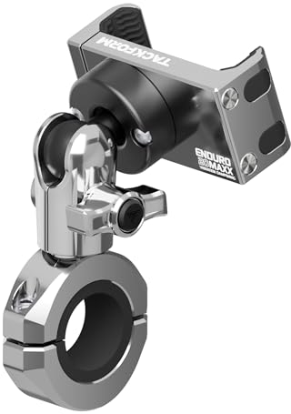Tackform Chrom-Motorrad-Handyhalterung aus Metall, Vibrationsdämpfung, 20 MAXX Federwiege, Universal-Klemme, passend für 2,2 cm bis 3,8 cm Lenker, kompatibel mit iPhones, Galaxy, mehr, kurzer