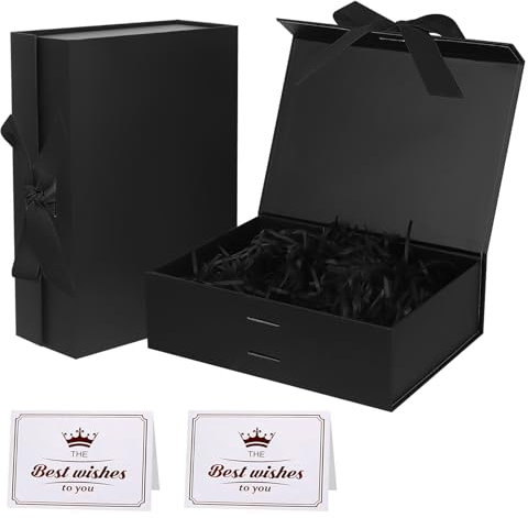 2 Stücke Geschenkbox mit Deckel, Schwarz Magnetische Verschluss Geschenkbox mit Deckel, Geschenkbox Geburtstag mit Farbband, für Hochzeiten Geburtstag Weihnachten Jubiläum(23x17x7cm)