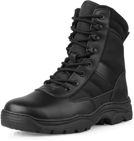 QUNLON Military Cadet Boots for Men Women Side Zip Durable Army Combat Tactical Boots for Work Police Security Motorcycle Black