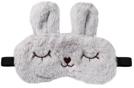 Schlafaugenmaske Tier Schlafmaske Süße Hase Schlafmaske Plüsch Schlafbrille Augenbinde für Schlafen Reisen Augenmaske mit Verstellbares Gummiband Schlafmasken für Kinder Mädchen Jungen (Grau)