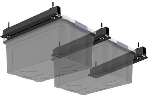 Fixirons 3 Pack Overhead Storage Bin Rack, Ceiling Racks for Utility Bins Organization, Heavy Duty Rack Ceiling Garage Storage for Supports Most Bins Container (for 2 Bins, Bins are not included)