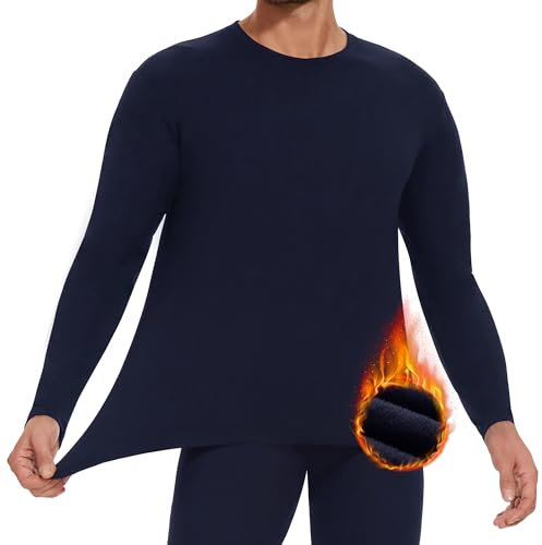 HIPOWER Thermal Top for Men Long Sleeve T Shirt Base Layer Fleece Lined Lightweight Winter Warm Underwear for Wokerwear Outdoor Sports Running Hiking(Blue M)