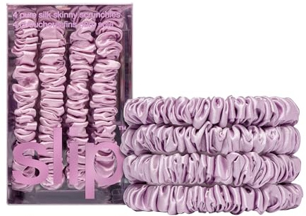 Slip Back to Basics Skinny Scrunchies: Das Slipsilk™-Design schützt empfindliches Haar vor Knitterfalten und Haarbruch | Enthält 4 Scrunchies aus reiner Seide, Wildblume