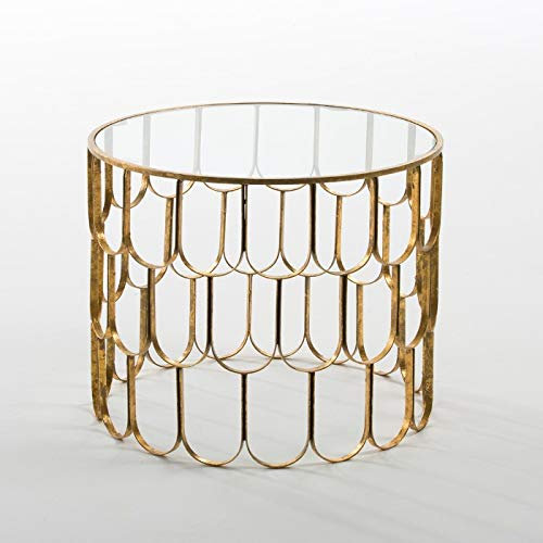 MESA AUXILIAR 54X54X43 CRISTAL/METAL DORADO