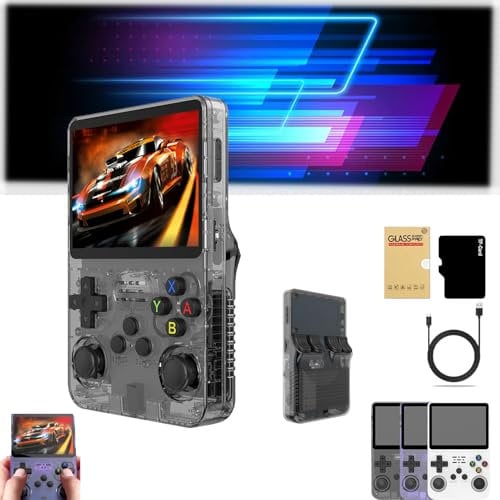 Crexyyo K36 Handheld Game Console, K36 Portable Retro Game Console, K36 Retro Game Console, Wireless Retro Handheld Game Console with 64g Memory Card for Linux System (Black)