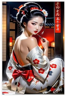 Japanische Geisha Orientalische Kunst – Vintage japanisches Geisha-Tattoo-Mädchen-Poster, Leinwand-Poster, Schlafzimmerdekoration, Landschaft, Büro, Raumdekoration, Geschenk, ungerahmt: 60 x 90 cm