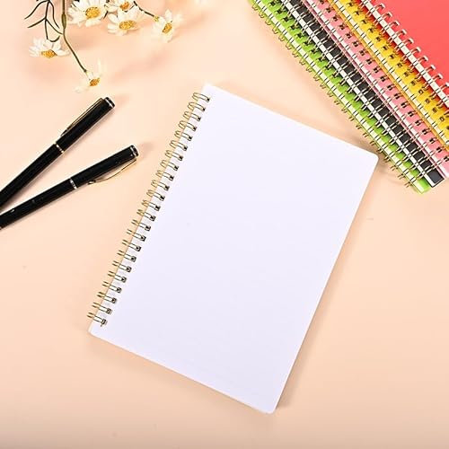 6 Packs Spiral Notebook - B5 Lined Cute Notebook Inches Plastic Waterproof Cover, 60 Sheets/120 Pages - Journals for Study and Notes，White