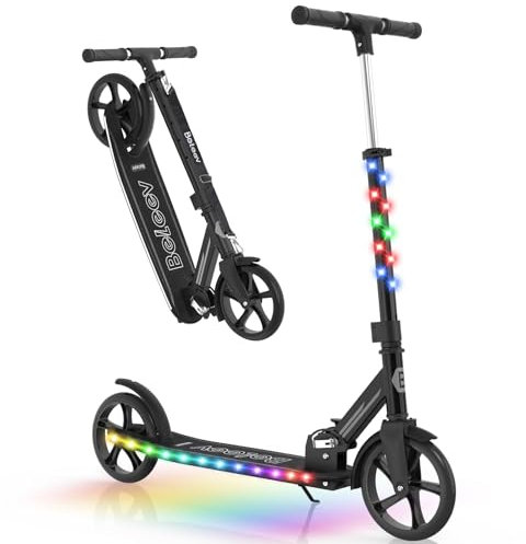 BELEEV V9 Big Wheel Scooter mit LED Leuchtet Lenker & Deck, Roller Kinder 6 Jahre mit Höhenverstellbar, ABEC-9, 200mm Räder, Tragegurt, Faltbare Cityroller Jugendliche & Erwachsene (Black)