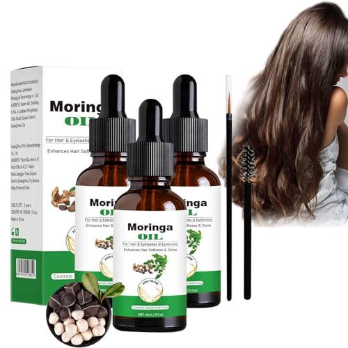 Moringa Öl Für Haarwachstum, 100% Natürlich Kaltgepresstes Moringa-Öl, Moringaöl Kaltgepresst für Gesicht, Haare, Feuchtigkeits, Massage, Natürlich, Reduziert Feine Linien & Anti-Aging (60ml, 3PCS)
