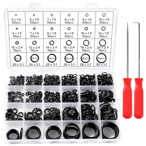 Lyeteung 600 Stücke 24 Größen O Ring Dichtungsringe Set, NBR Gummi Dichtungen Ringe Kit, O Ring Sortiment mit Pick und Haken, für Sanitär Unterlegscheiben Auto Schnellreparatur, Schwarz