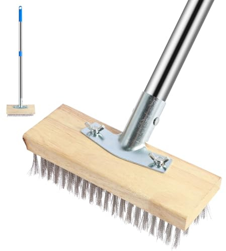 Balai Métallique en Acier avec Manche 165cm pour Exterieur et Terrasse - Brosse à Poils Durs pour Enlever Les Mauvaises Herbes, Mousse et Taches