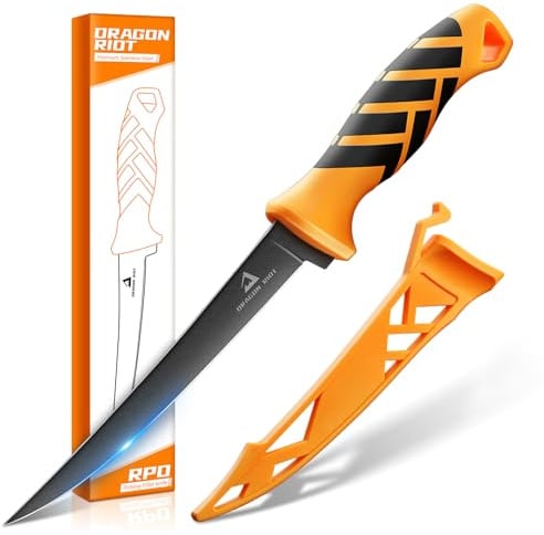 DRAGON RIOT Filetiermesser scharf Fisch, Edelstahl Fischmesser mit Scheide | 17.5 CM Fischfiletmesser mit Ergonomischem Griff, Scharfes Angelmesser für Fisch und Fleisch Geschenke für Männer