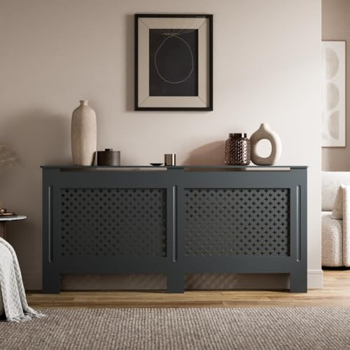 Radiant Living Radiator Cover Diamond Cross Pattern, Modern Anthracite Grey MDF Radiator Cabinet for Living Room & Bedroom, Extra Large 172 x 81.5 x 19cm