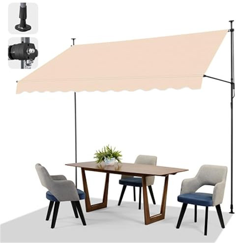 Bonnlo Klemmmarkise ohne Bohren, Sonnenschutz, Wasserdicht und Höhenverstellbar Markise mit Handkurbel für Terrasse, Balkon, Garten (Khaki, 300x150)