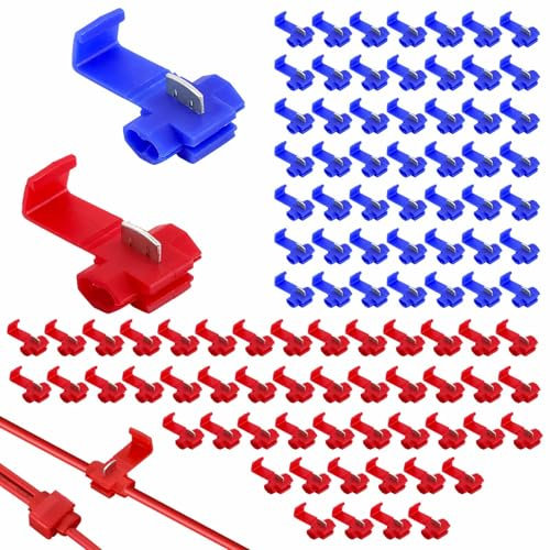 APOMOONS 100 Piezas Conectores de DerivacióN (Rojo y Azul), Robacorrientes Conectores de Empalme Conector de DerivacióN Electrical Terminales de Empalme Crimp para Conexiones de Cables y Alambres