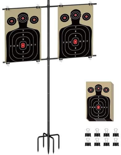 Mokeyder 5-Prong Base Target Stand, Adjustable Metal Shooting Stand with 10 pcs Target Paper and 9 Clips, Portable Archery Stand for Outdoor BB Gun, Airsoft, Pellet, Pistol, Shooting Practice