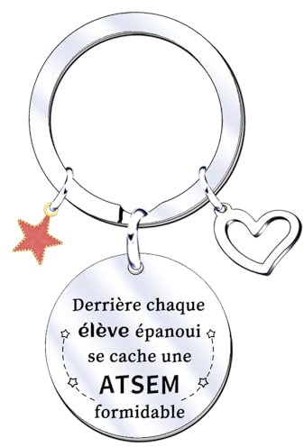 XWXWXW Porte-clés Maitresse D'école Porte Clef Merci Atsem Cadeau Maitresse D'école Fin D'année Cadeau Pour Atsem Original Noel