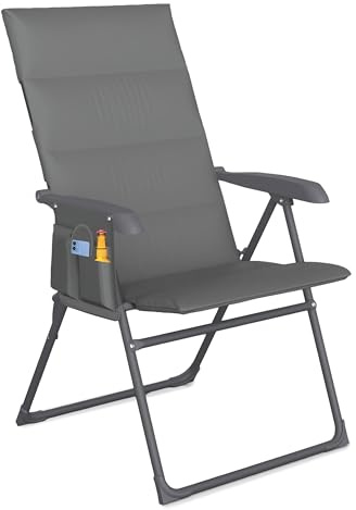 1ABOVE Premium 5‑Position Reclining Folding Garden Chair – Padded High‑Back Camping Deck & Fishing Chairs with Side Pocket, Holds 120 kg – Portable Outdoor Patio Loungers (1, Grey)