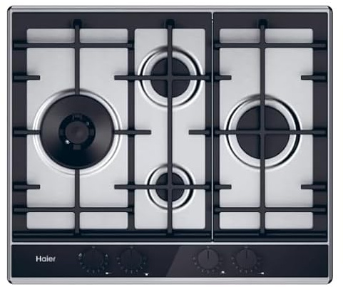 Placa gas Haier con 4 quemadores disposición diamante, 60cm, Preciflame, Gas On Metal Series 4 - HAHG6D5TX