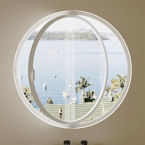 Fenêtre ronde rotative à 360°, 80 cm fenetre ronde hublot blanche, fenêtre à battant décorative en verre pour grenier chambre cuisine intérieur cloison de séparation bureau café fenêtre extérieure