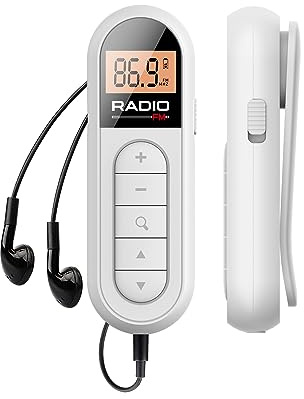 UMUTOO Tragbares FM Radio, Taschen Digitalradio Aufladbares Transistorradio mit Hervorragender Empfangsqualität, Gürtelschelle, Kopfhörer für Joggen und Spazierengehen(Weiß)