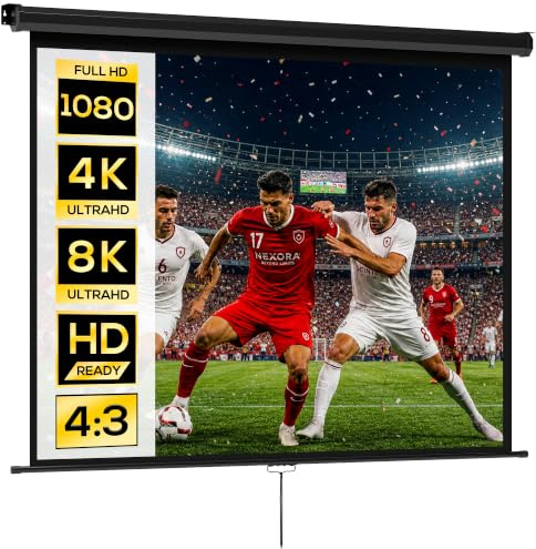 HOMCOM Telo Proiettore 84 Pollici 4K HD 4:3 Grandangolo 160° Nero | Altezza Regolabile Manuale, Schermo Proiettore da Parete Soffitto, Telo Videoproiettore, Casa Home Cinema Ufficio