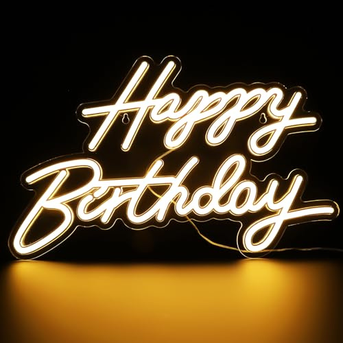LABRIMP Letrero LED de Neón Happy Birthday Alimentación USB Luz Cálida para Decoración de Cumpleaños Dormitorio y Fiestas Letras Iluminadas para Ambiente Festivo