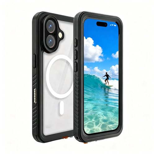 FYHCMC for iPhone 16 Case Waterproof Compatible MagSafe,Underwater/Shockproof/Dustproof, 360° Full Body Sealed Cover with Built-in Screen & Camera Protector Phone Case for iPhone 16 Black