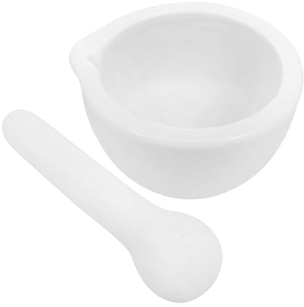 Pilon de Broyage en Porcelaine Blanc 60mm pour Laboratoire Chimique | Prise Confortable, Solide et Stable, Surface de Broyage Courbe, Couvercle Anti-éclaboussures