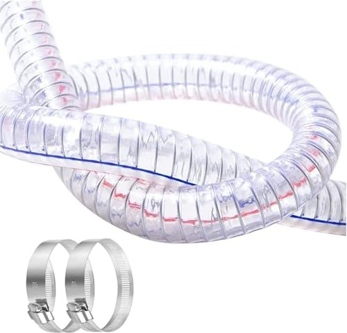 NIRNHYRUR PVC-Stahldrahtschlauch PVC-Stahldraht-Helix-Schlauchrohr, Wandstärke 3 mm, Länge 2 m, mit Klemmen, mehrere Größen(Inner Diameter 34mm)