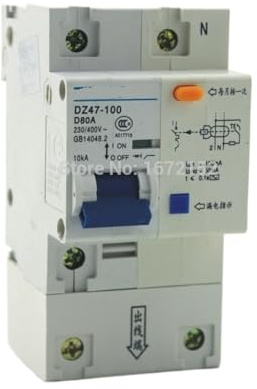 Disjoncteur différentiel DZ47LE 1P+N 80A Type D 230V/400V~ 50HZ/60HZ avec protection contre les surintensités et les fuites