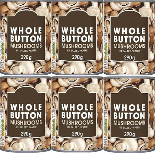Whole Button Mushrooms in Salted Water, 290g, Pack of 6