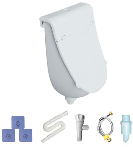 Urinal Zulauf Oben Weiß Modern Hochwertig ABS Pinkelbecken Senkrecht Pissoir + Spülventil Urinalspüler Druckspüler Schellomat Element Drückerplatte Komplett-Set