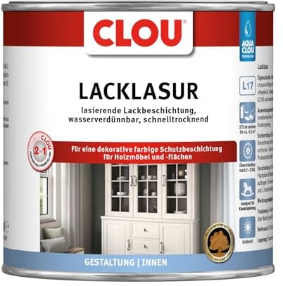 CLOU Aqua Lacklasur Eiche Mittel – Holzlasur für Möbel & Türen – 375 ml