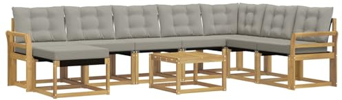 vidaXL Outdoor-Sofagarnitur mit Kissen 9 pcs Weiß und Hellgrau, Modernes Garten-Sofa-Set, wetterfeste Möbel, strapazierfähige Couch, perfekte Sitzgelegenheit am Pool