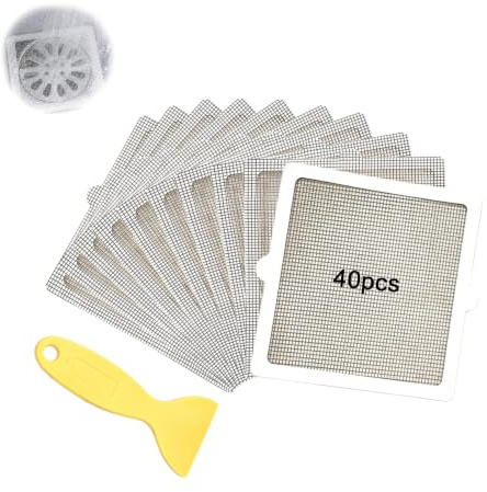 Zlokdraxy 40 filtres Douche adhésifs 15x15cm,Anti-Cheveux/déchets | 40 filtres 15x15cm,fibre verre,jetables,avec grattoir,pour douche/baignoire/lavabo/évier,cuisine/salle de bain,anti-bouchon