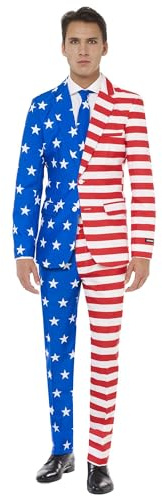 Suitmeister Herren USA Anzug - American Flagge Outfit - Tailliert Party Kostüme - Blau, Rot, Weiß