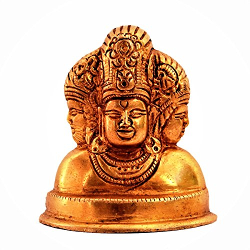 Purpledip Messing-Statue Dattatreya: Lord Brahma Vishnu Mahesh Shiva Tridev Trimurti Statue für Zuhause, Büro, Tisch, Ladentheke (11187)