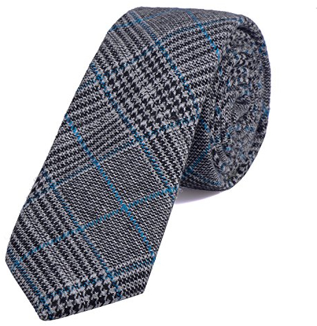 DonDon Herren Krawatte 6 cm Baumwolle grau-blau kariert