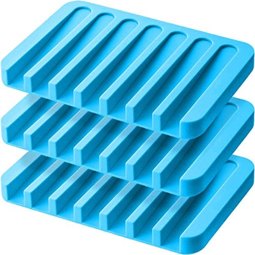 Anwenk Soap Dish Waterfall Soap Saver Tray Soap Holder Drainer for Shower/Bathroom/Kitchen/Counter Top, Keep Bars Dry & Clean,Easy Cleaning, Flexible Silicone-Blue,3 Pack