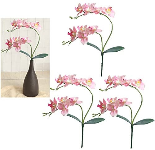 cn-Knight 3pcs Künstliche Blume Orchidee,46cm Echte Berührung Phalaenopsis mit Gelbeschichtung, lebensechte Blume für Hochzeit Dekoration,Zuhause,Büro,Party,Tafelaufsätze,Hell Pink