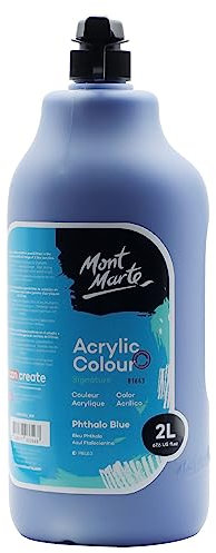MONT MARTE Discovery School Acrylic, Phthalo Blue, 1/2 Gallon (2 Liter). Ideal for Students and Artists. Excellent Coverage and Fast Drying. Pump Lid Included.