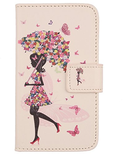 Lankashi PU Flip Leder Tasche Hülle Case Cover Handytasche Schutzhülle Etui Skin Für Gigaset GS110 6.1 (Umbrella Girl Design)