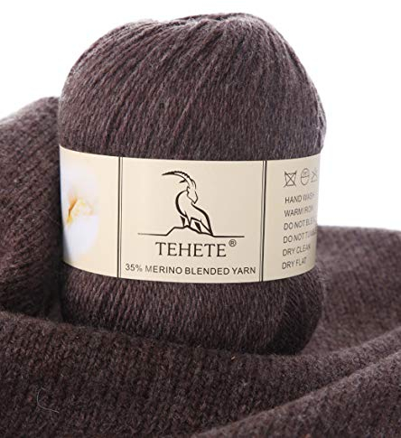 TEHETE Merinowolle Garn zum Stricken und häkeln, Handstrickgarn Schurwolle, 250 Metern 3 Fäden 50g per Knäuel,weich und leicht,Braun