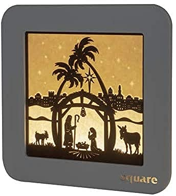 weigla - SQUARE Wandbild LED original Erzgebirge I Motiv Christi Geburt l Dekobild beleuchtet I Stimmungslicht Batterie und Timer I Weihnachtsdeko innen I Weihnachtsbeleuchtung aus Holz