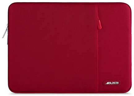 MOSISO Laptop Case 16 inch, 15-15.6 inch Laptop Sleeve Compatible with MacBook Pro 16 M4 M3 M2 M1, HP Acer Dell Lenovo ASUS Notebook, Polyester Vertical Computer Sleeve Bag with Pocket, Red