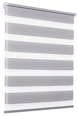 Allesin Doppelrollo Klemmfix ohne Bohren & mit Bohren, Duo Rollos für Fenster und Tür, Klemmrollo Fensterrollo lichtdurchlässig Sichtschutz, B40 x H140cm (Stoffbreite 40cm) Grau