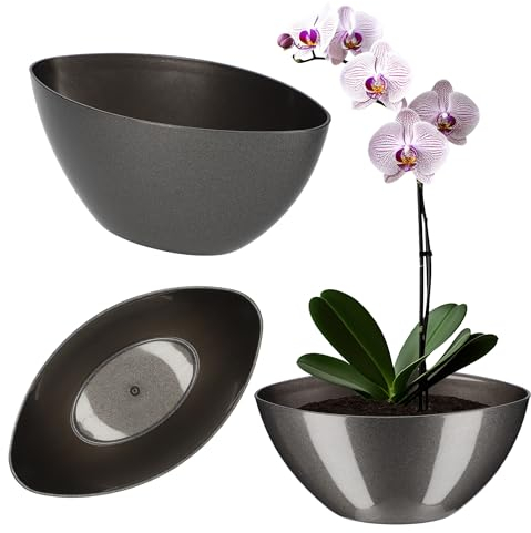 KADAX Blumentopf, ovaler Übertopf, Pflanztopf aus Kunststoff, Blumenübertopf, Deko, Pflanzkübel für Innen, Blumen, Pflanzen, Balkon, Blumenkübel, Pflanzgefäß, Moderne Form (38 x 14 cm, Anthrazit)