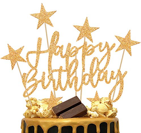 iZoeL 2 Kit Decoration Gateau Anniversaire Or Homme, Décoration Ballon Gateau Or Femme, Decor Gateau Happy Birthday Coeurs Étoiles pour Fête Anniversaire Fille Garcon